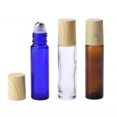 Custom 10ml Essential Oil Roll On Glass Bottle With Wood Grain Cap