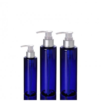 100ML 200ML 250ML Semi Blue Shampoo Bottles Plastic With Silver Lotion Pump