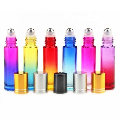 Empty Glass Gradient Color Electrochemic Aluminum Cap Stainless Steel Roller Roll On Bottle 10ml